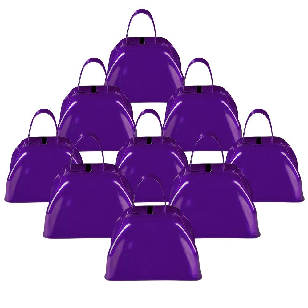 ArtCreativity 3 Inch Purple Metal Cowbell Noisemakers - Pack of 12 - Loud Metal Cowbell Noise Makers with Handles, Great for Football Games, Sporting Events, New Years Eve, for Kids and Adults