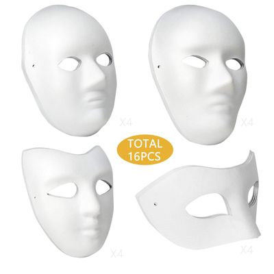 Lynkaye White Plain Masks,16 pcs DIY Unpainted Masquerade Masks Craft Mardi Gras Dance Cosplay Party Mask Costume (Style A)