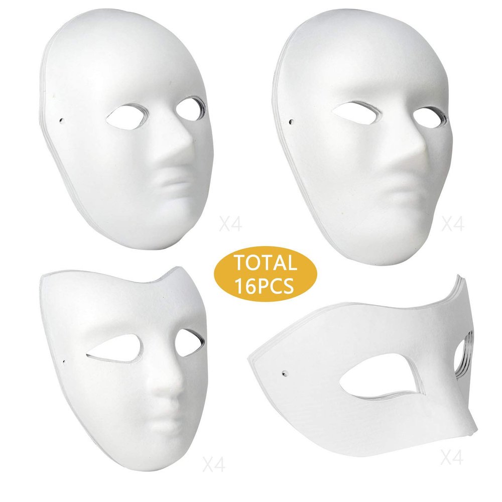 Lynkaye White Plain Masks,16 pcs DIY Unpainted Masquerade Masks Craft Mardi Gras Dance Cosplay Party Mask Costume (Style A)