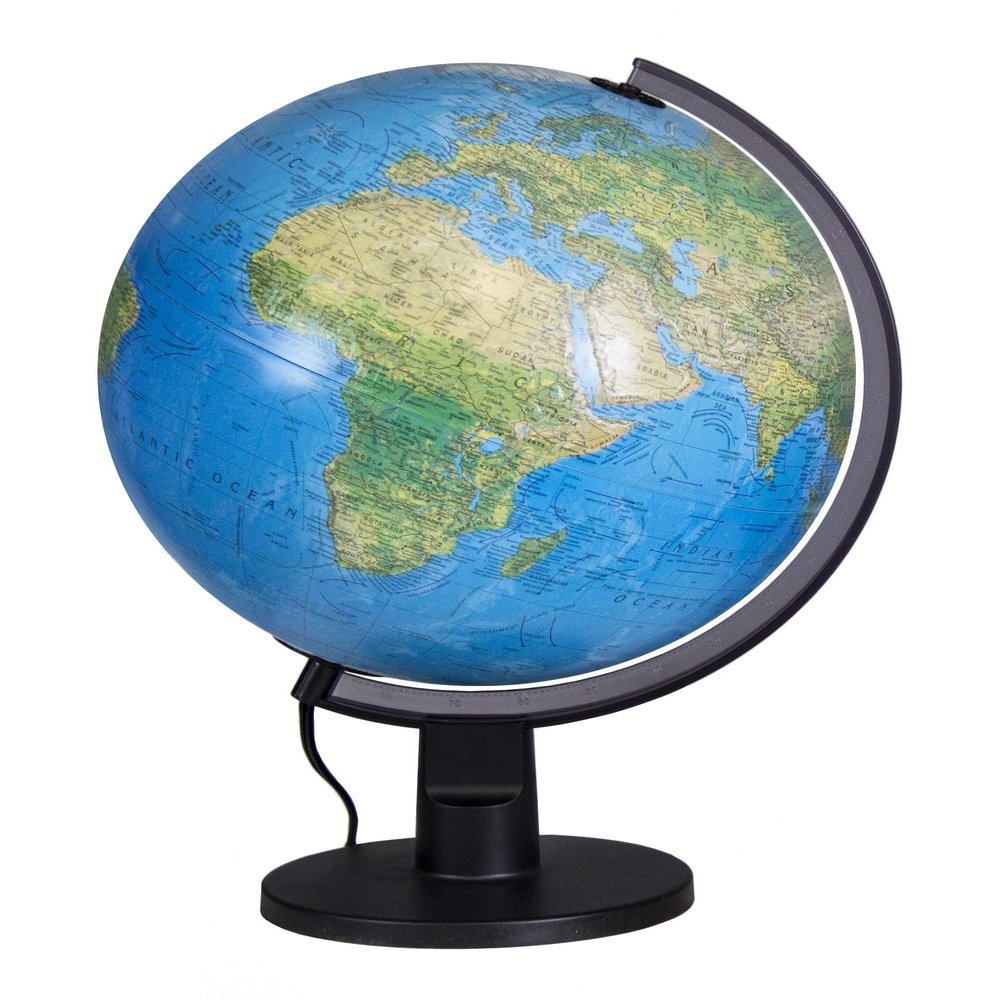 Spotter Illuminated 12" Diameter Globe, USA Cartography with Sturdy Plastic Base and Blue Ocean Globe Ball. Big, bright, colorful, 12 Globe ball. This high quality, rugged plastic illuminated globe is packed with premium features such as illuminatio
