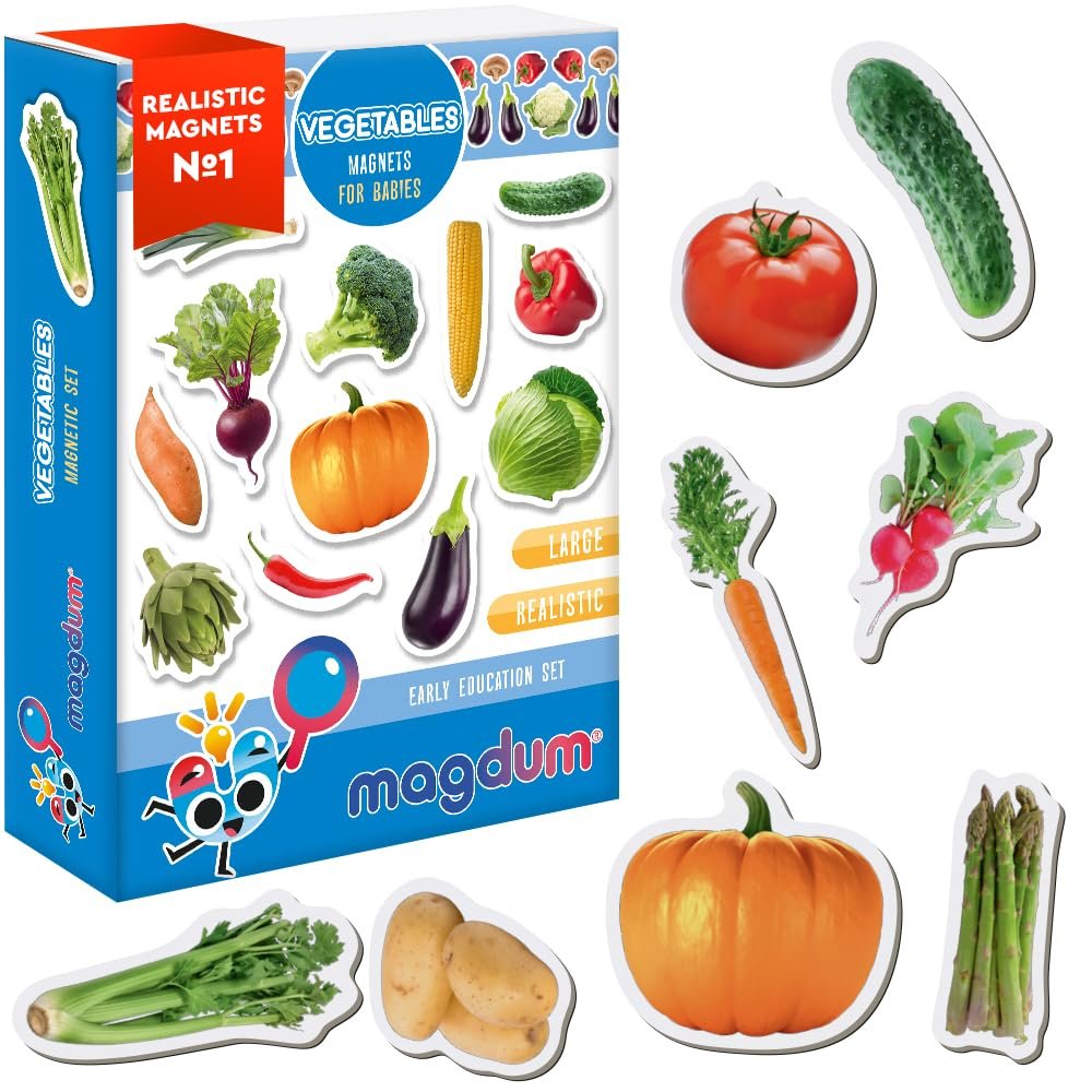 magdum Vegetables Magnets Real Photo Children's for Children - Large Fridge Magnets - Educational Toys Baby 3 Years Old - Magnets Magnetic Board for Learning - Magnet Theater for Kids