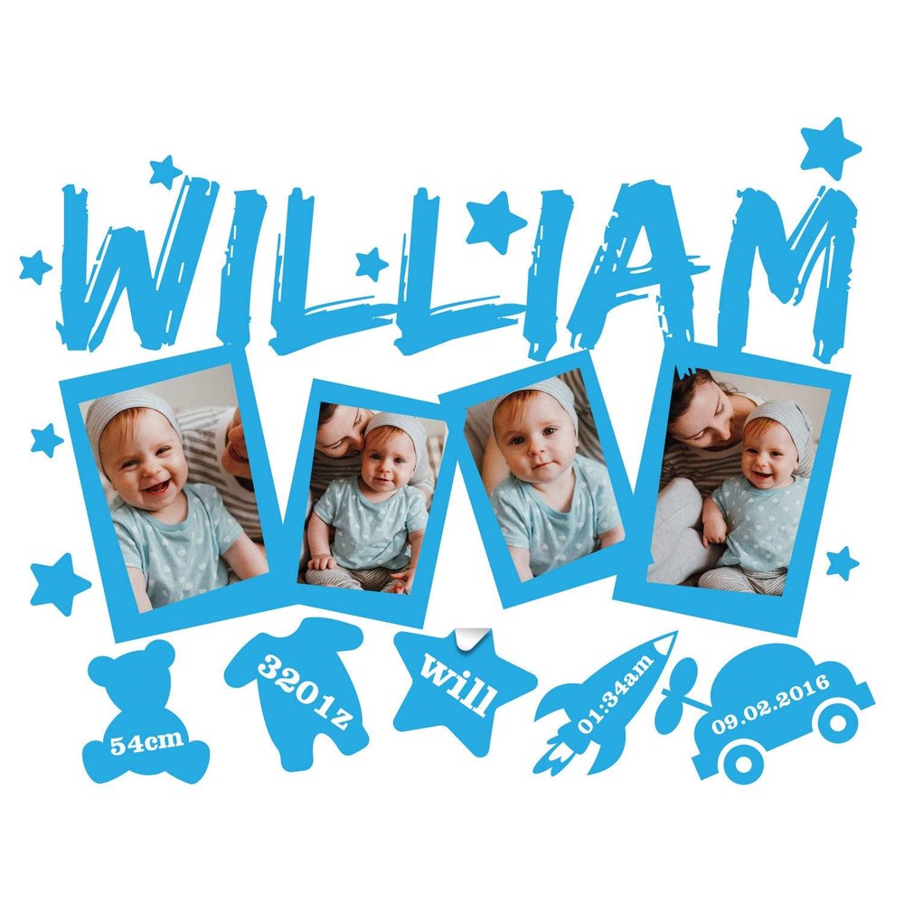 Custom Newborn Baby Boy Wall Sticker - Personalized Month Name Room Vinyl Stick Family Photo Decal- Mother Child Born Birth Nursery Gift