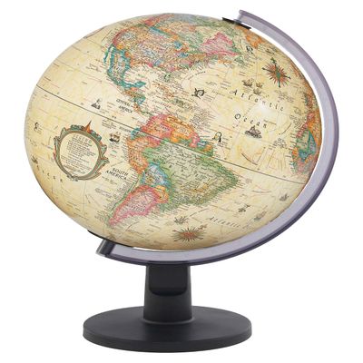 Spotter Illuminated 12" Diameter, Up to Date Cartography,with Antique Ocean Globe Ball and Sturdy Black Base. Beautiful Antique Globe ball. This high quality illuminated globe is packed with premium features such as a 2-way map, illumination, raised-