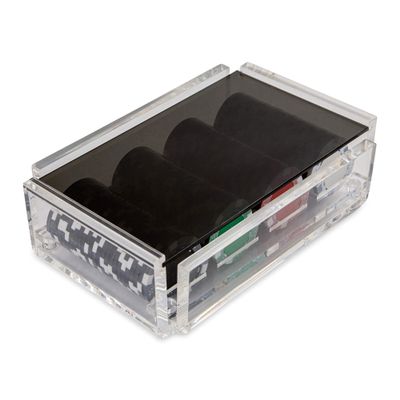 Luxe Dominoes La Ficha Poker Chip Set, 100 Heavy Sturdy Chips, Includes 4 Color Chips for Gambling, Hand Made Acrylic Box with Color Lid (Smoke)