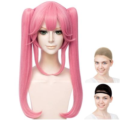 CaseEden Cosplay Wig, Fate/Grand Order FGO, Front of Tamago, Casfox Fate/Extra Long, Twin Tail with Hair Included, Pink, Pink, White Melce Wig Net, Set of 2