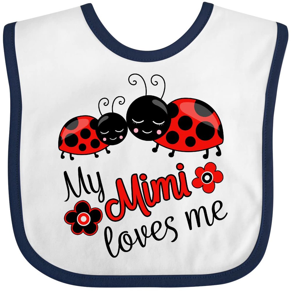 inktastic My Mimi Loves Me with Cute Ladybugs Baby Bib White and Navy 391f7