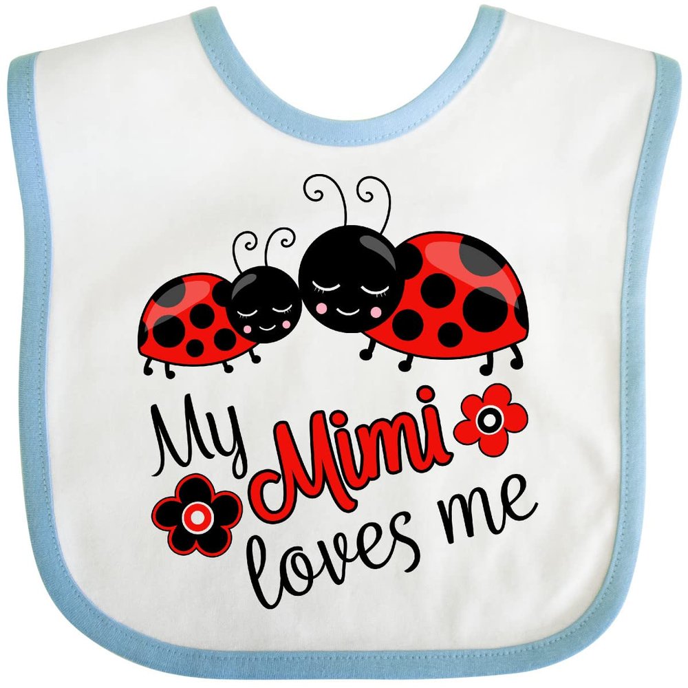 inktastic My Mimi Loves Me with Cute Ladybugs Baby Bib White and Blue 391f7