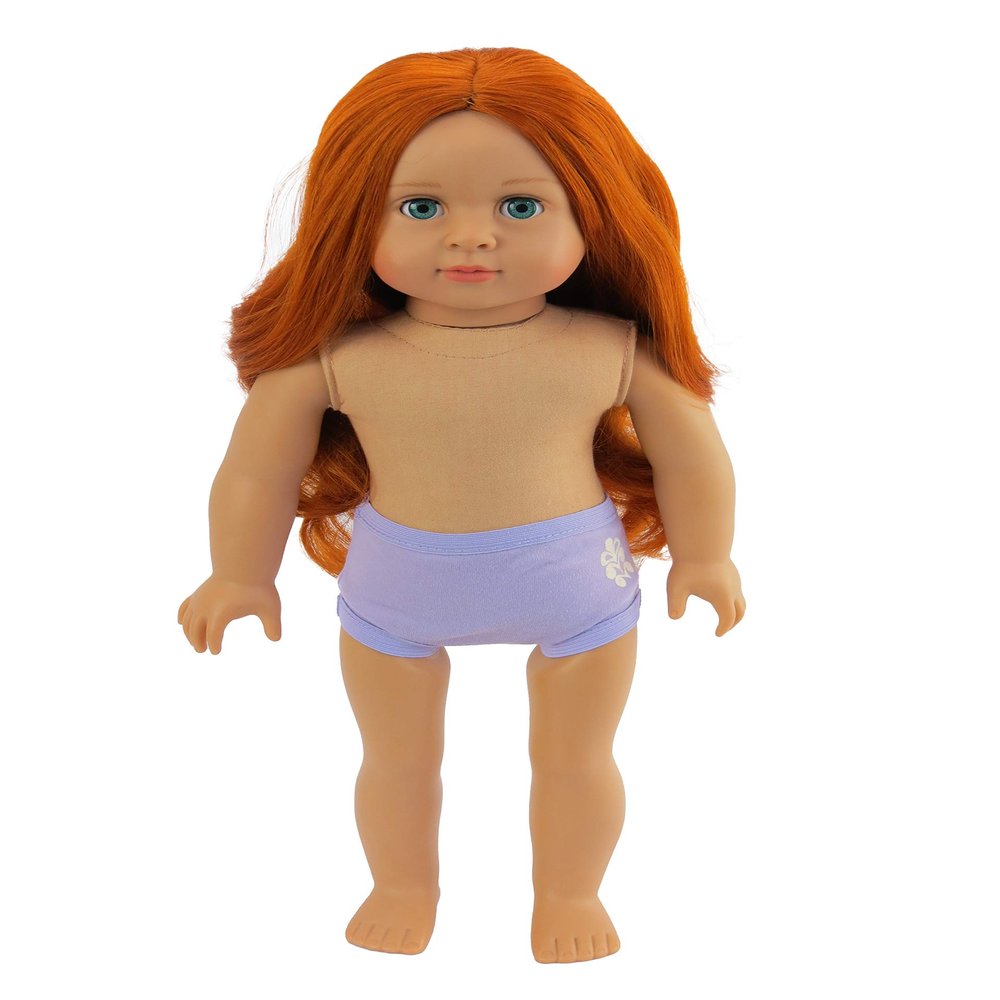 American Fashion World 18-Inch 'Charlotte' Red Hair Vinyl Posable Girl Doll with Blue Eyes | Undressed Doll | Premium Quality & Design