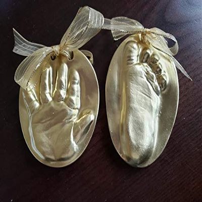Gold baby handprint or Footprint Ceramic Ornaments