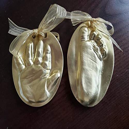 Gold baby handprint or Footprint Ceramic Ornaments