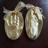 Gold baby handprint or Footprint Ceramic Ornaments view 1