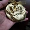 Gold baby handprint or Footprint Ceramic Ornaments view 2