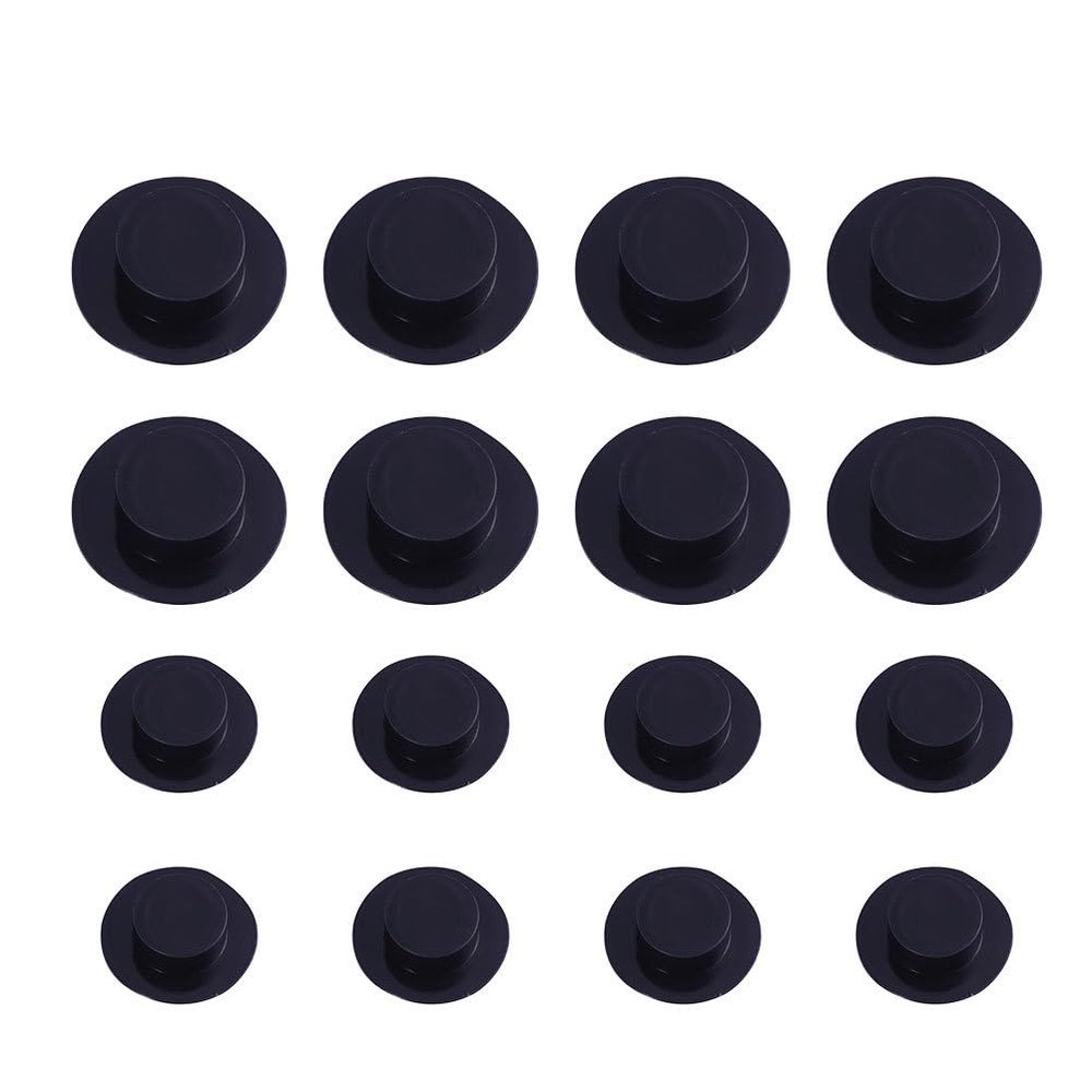 60PCS Mini Black Top Hats for Christmas Snowman, Dolls & Crafts - Plastic Miniature Top Hats in 2 Sizes (0.9" & 1.45") - Party Decorations, Cake Toppers, Holiday Displays