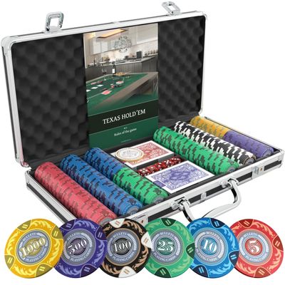 Bullets Playing Cards | Poker Set Tony | 300 Clay Poker Chips (14 g) with Aluminum Case, Plastic Playing Cards & Dice  Texas Holdem, Numbered Values