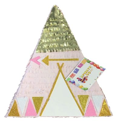 APINATA4U 20" Tribal Themed Teepee Pinata with Pink and Gold Accents Tribal Party Teepee Pink Sleepover First Birthday 2nd 3rd 4th 5th 6th 7th 8th