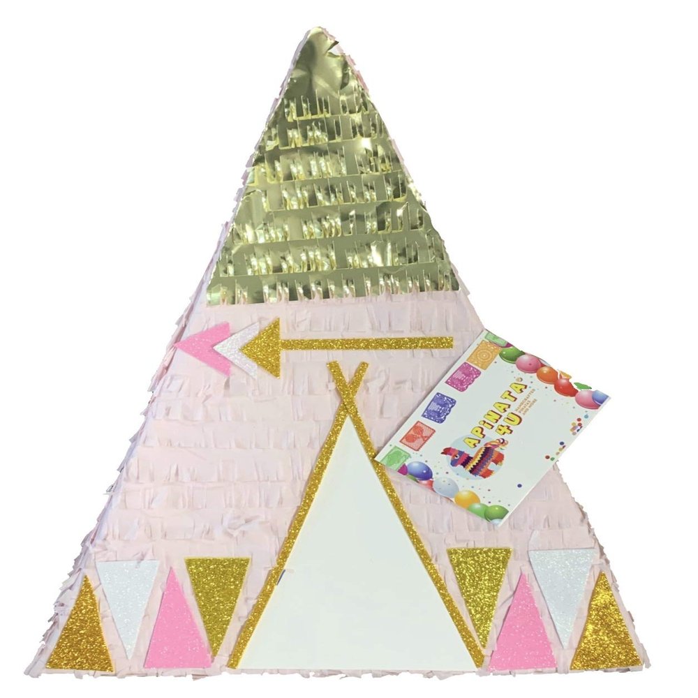 APINATA4U 20" Tribal Themed Teepee Pinata with Pink and Gold Accents Tribal Party Teepee Pink Sleepover First Birthday 2nd 3rd 4th 5th 6th 7th 8th