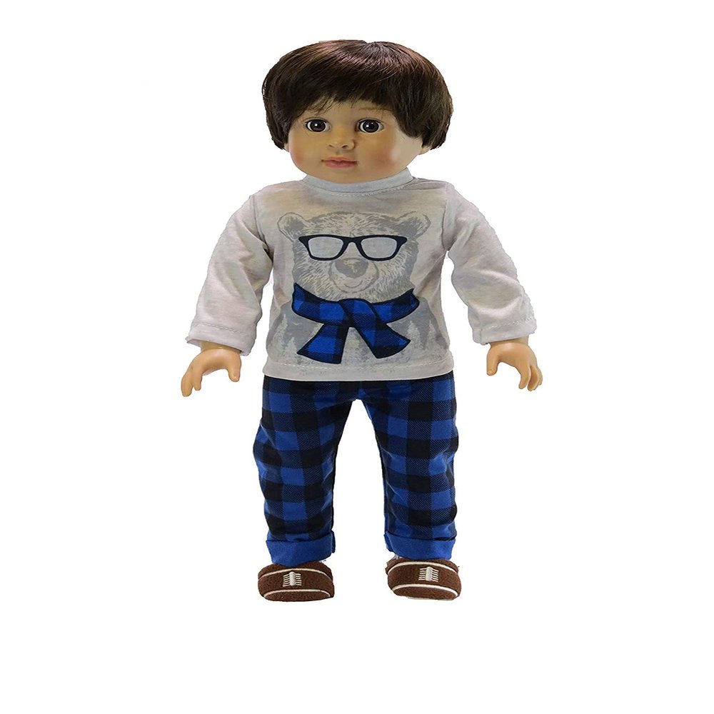 American Fashion World Boy's Cool Bear Pajamas for 18-Inch Dolls | Premium Quality & Trendy Design | Dolls Clothes | Outfit Fashions for Dolls for Popular Brands