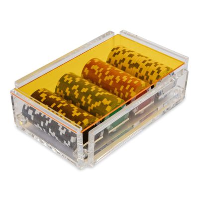 Luxe Dominoes La Ficha Poker Chip Set, 100 Heavy Sturdy Chips, Includes 4 Color Chips for Gambling, Hand Made Acrylic Box with Color Lid (Yellow)