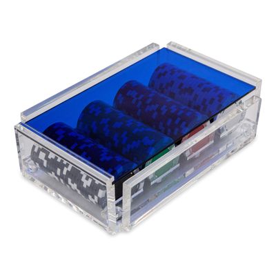 Luxe Dominoes La Ficha Poker Chip Set, 100 Heavy Sturdy Chips, Includes 4 Color Chips for Gambling, Hand Made Acrylic Box with Color Lid (Blue)