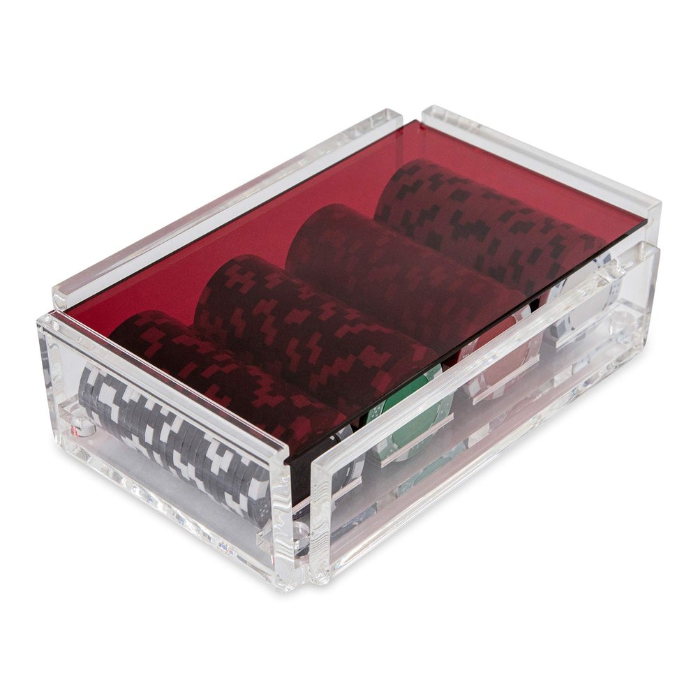 Luxe Dominoes La Ficha Poker Chip Set, 100 Heavy Sturdy Chips, Includes 4 Color Chips for Gambling, Hand Made Acrylic Box with Color Lid (Red)