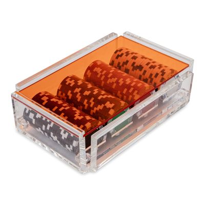 Luxe Dominoes La Ficha Poker Chip Set, 100 Heavy Sturdy Chips, Includes 4 Color Chips for Gambling, Hand Made Acrylic Box with Color Lid (Orange)