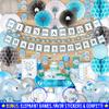 697 Piece Blue Elephant Baby Shower Decorations for Boy Kit - It's a BOY Pre-Strung Banners, Garland Guestbook Mommy to Be Sash Balloons Cake Toppers Fans Lantern Napkins Straws Games & Favor Stickers view 1
