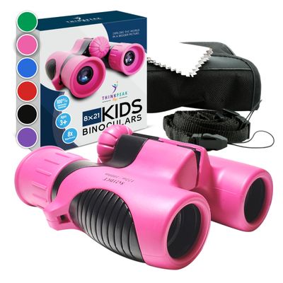 Think Peak Pink Binoculars Science Toy for Kids Ages 3-12 Years - Real Compact Outdoor Adventure & STEM Educational Nature Hiking Explorer for Bird Watching, Camping Childrens Birthday Gift