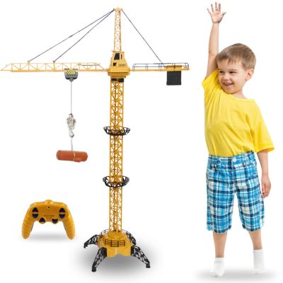 Liberty Imports 6 Channel RC Mega Tower Crane, 50.4 inch Tall 2.4GHz Remote Control Construction Site Toy 680 Rotation Lift Model with Tower Lights and Sounds for Kids