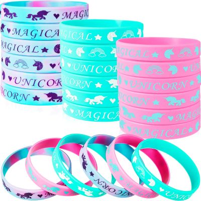 BBTO 30 Pieces Magical Unicorn Silicone Wristbands Animals Parties Bracelets Vibrant Rainbow Wristbands for Magic Unicorn Themed Parties