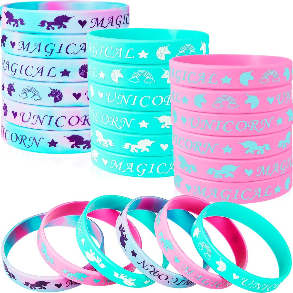 BBTO 30 Pieces Magical Unicorn Silicone Wristbands Animals Parties Bracelets Vibrant Rainbow Wristbands for Magic Unicorn Themed Parties