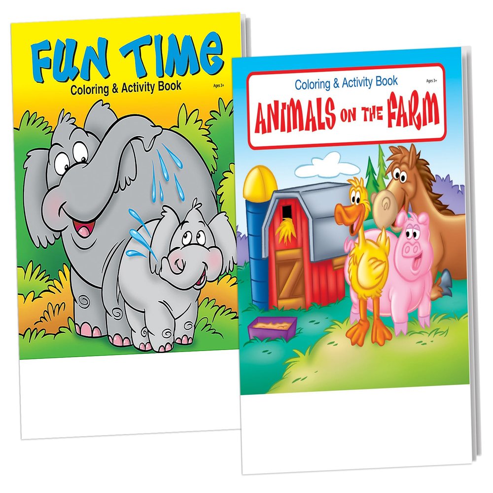 ZOCO Products  50 Pack Coloring Books in Bulk (25 Pack of Fun Time & 25 Pack of Farm Animals)  Party Favors  Games, Puzzles, Activities for Kids