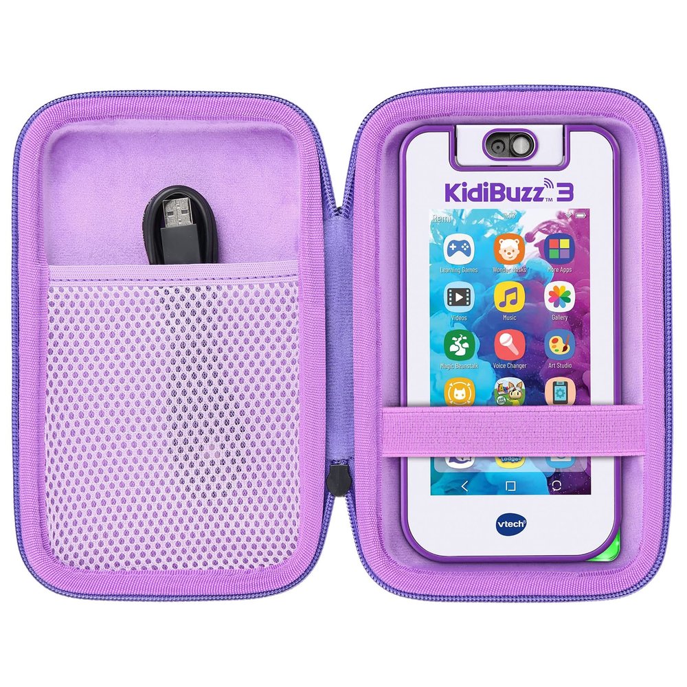 co2CREA Hard Case Replacement for VTech KidiBuzz 3 / KidiBuzz G2 Kids Electronics Smart Device KidiConnect (Black Case + Inside Purple)