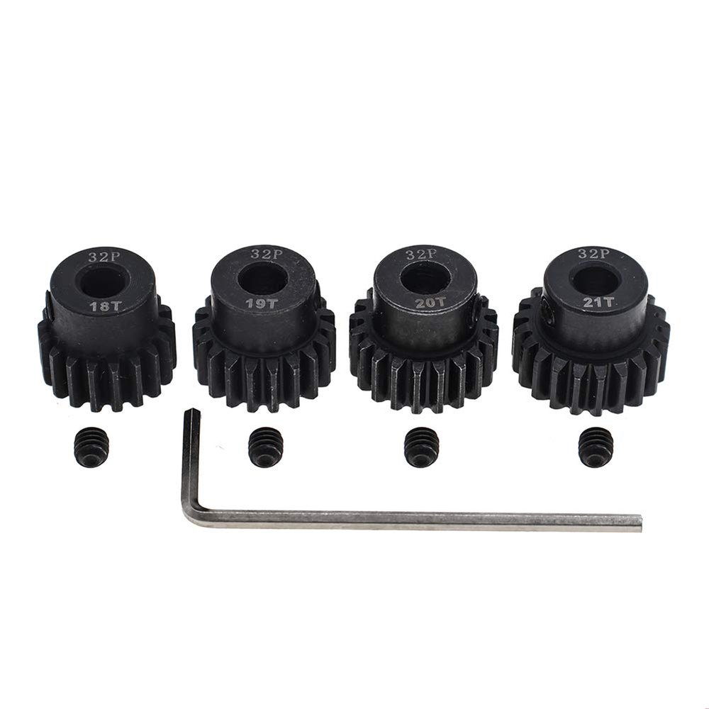 4pcs 32p Pinion Gear 5mm Set Hardened 18t 19t 20t 21t 32 Pitch Gears RC Upgrade Part with Screwdriver
