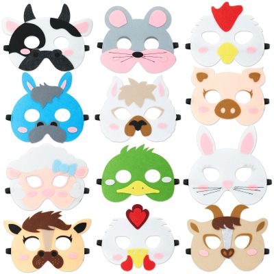 BLUE PANDA 12 Pack Felt Farm Animal Masks for Kids Ages 3-14 Jungle Safari Dress Up Masks for Birthday Parties, Classroom Rewards, Halloween Costumes, and Pretend Play (7x7.2 In)