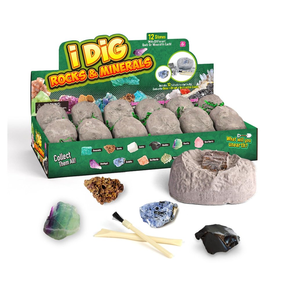 12 Natural Rock & Mineral Dig Kit - Educational STEM Toy for Kids, Mining Gemstones, Rocks, and Minerals  Party Favors for Boys & Girls