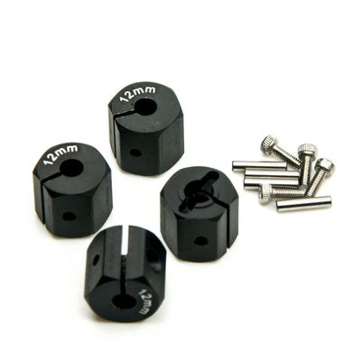 MOHERO Aluminum 12mm Thickness 12mm Wheel Hex Drive Adaptors with Pins & Screws for Most of 1/10 RC Crawler Car Black (Black, 12mm)