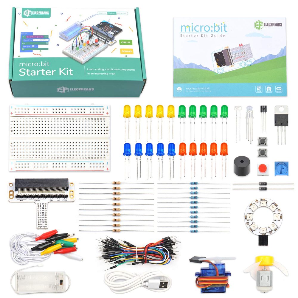 ELECFREAKS microbit Starter Kit 24 Accessories Micro:bit Basic Coding Electronics Kit, microbit Makecode Learning Kit with Guidance Manual (Without Micro: bit)