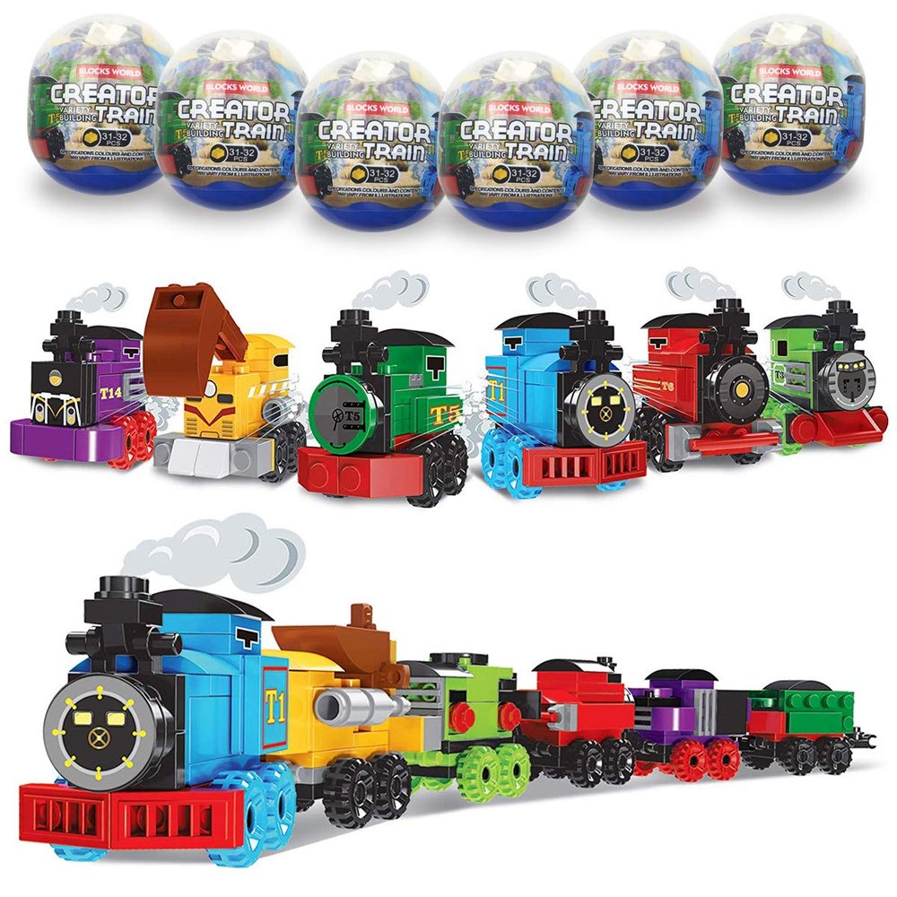 Anditoy 6 Pack Easter Eggs with Train Building Blocks Toys Inside Train Set for Kids Boys Girls Easter Basket Stuffers Fillers Gifts