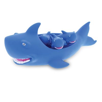 Dollibu Family Animal Bath Squirters 4 Piece Bath Toy Set, Toddler Bath Toys for Bathtime & Water Fun, Girls & Boys Floating Rubber Squirt Toys, Floaty Pool Toys for Toddlers & Kids - Blue Shark