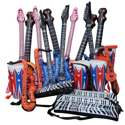 24-Piece Inflatable Rock Band Instrument Set by Forest & Twelfth, Includes Guitars Trumpets, Saxophone, Keyboard, Microphones, Drums, Fun Musical Instruments for Pretend Play, Parties, Props, Dcor