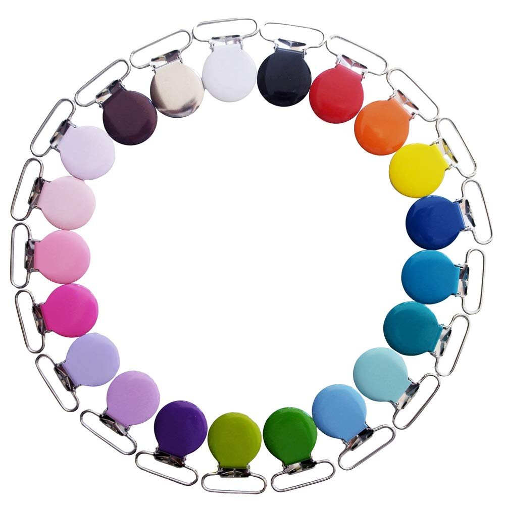 21 Enamel Metal Round Pacifier Clips/Garment Suspender Clips Baby Pacifier Clips for Making DIY Craft Supplies for Dummy Soother Bib Holder Clip
