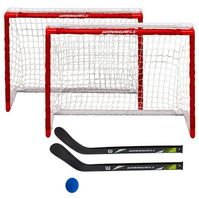 Winnwell Double Mini Hockey Set - Indoor & Outdoor Hockey Training Equipment - 2 Nets, 2 Sticks, 1 Eva Ball & Shooting Target