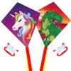 [2 Pack] Diamond Kites Dinasour+Unicorn Eddy Kite for Children, Wonderful Beginner Kites for 3 Years up, 60x70cm with 2x300cm Long Tails, Kite Handle, 60m String and Swivel incloud view 1
