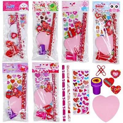 30 Sets Valentine's Day Stationery Toy Assortment Set Birthday Bags Goodie Bag Valentine Prizes Rewards Bulk Pack for Kids Girls Students Valentine's Day Party Favors School Classroom Exchange Gifts