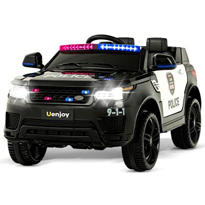 Uenjoy 12V Kids Police Ride On Car SUV Battery Operated Electric Cars w/ 2.4G Remote Control, LED Siren Flashing Light, Music& Horn Intercom, Bumper Guard, Openable Doors, AUX, USB Port, Black