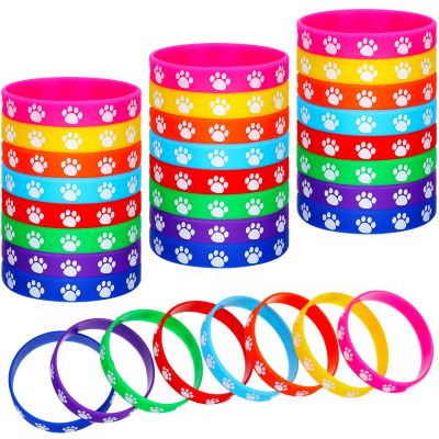 Gejoy 48 Pcs Paw Print Rubber Bracelets Multicolor Dog Paw Print Silicone Wristband for Birthday Party Supplies Dog Party Favors, 8 Colors
