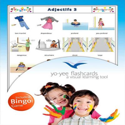 Adjectives Flashcards in French Language - Set 3 - Flash Cards with Matching Bingo Game for Toddlers, Kids, Children and Adults - Size 5.83 8.27 in - DIN A5