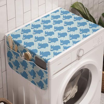 Ambesonne Bunny Washing Machine Organizer, Pattern with Funny Rabbits on Polka Dot Background Boys, Anti-slip Fabric Cover for Washers and Dryers, 47" x 18.5", Blue Pale Blue Cream