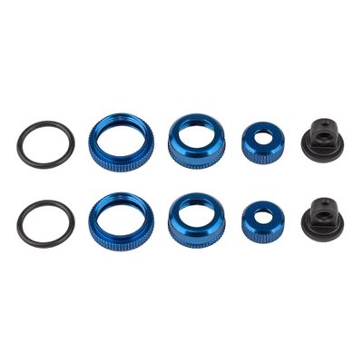 Team Associated 10mm Shock Caps and Collars, Blue Aluminum, ASC21556