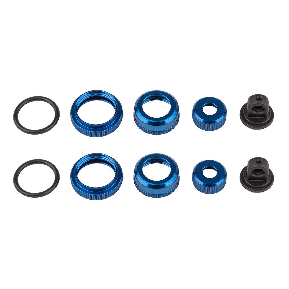 Team Associated 10mm Shock Caps and Collars, Blue Aluminum, ASC21556